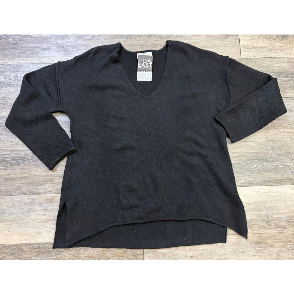 Pinch Black V Neck Sweater Small Minimalist Soft Knit High Low Hem Capsule Basic